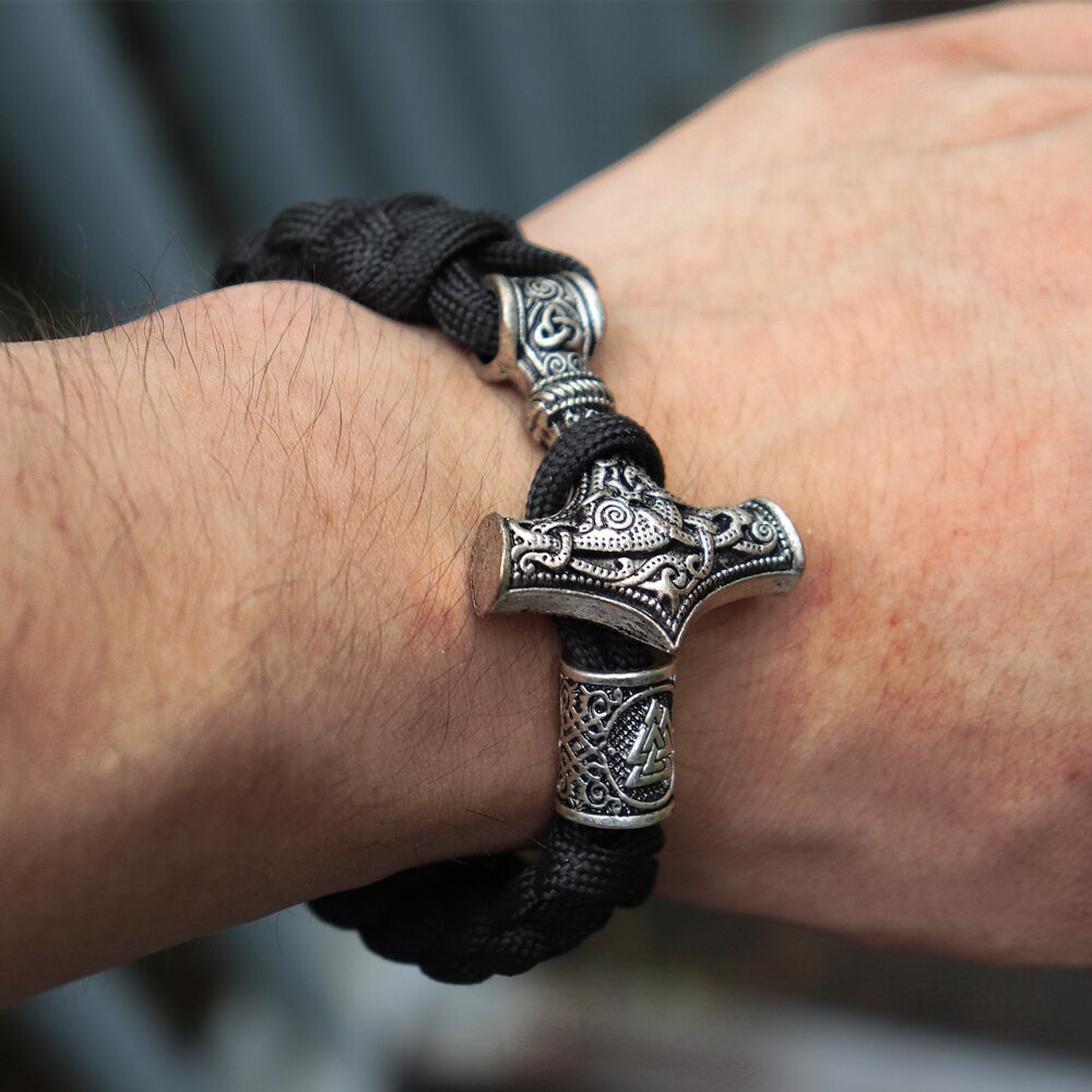Mens Viking Mjolnir Leather Bracelet Thor hammer Wristband Norse Mythology