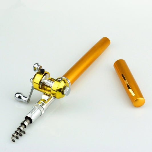 Outdoor Stream Portable Pocket Telescopic Mini Fishing Rod Pole Pen Shape Folded River Lake Fishing Rod With Reel Wheel